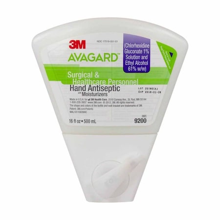 3M Avagard Waterless Surgical Scrub 16 oz. Dispenser Refill Bottle 1%, 61% CHG, NonSterile, 8PK 9200
